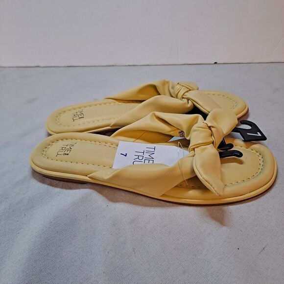 Time and Tru Bow Thong Sandals Women’s 7 Yellow Slip On Memory Foam Flipflops - Picture 4 of 8